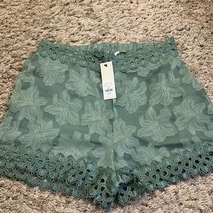 Francesca’s sage lace trim shorts